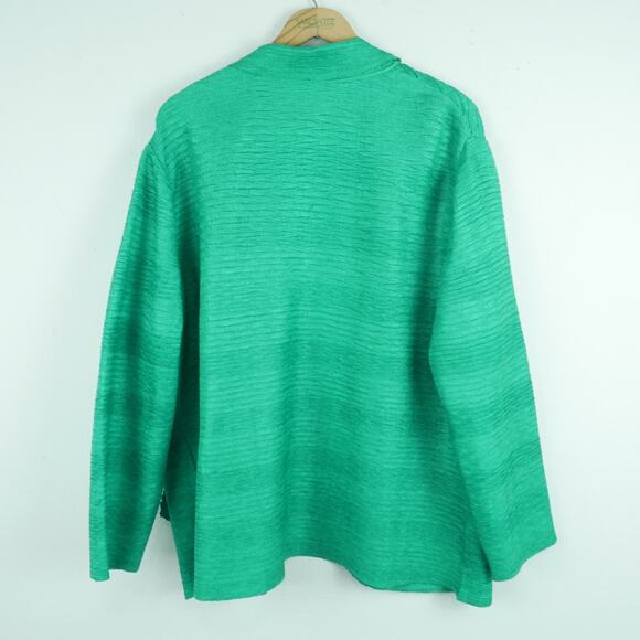 Chicos Travelers Size 3 XL Jacket Crinkle Green Open Front Art to Wear Textured - Picture 8 of 8